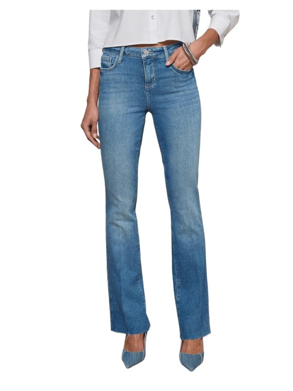 L'AGENCE Ruth Women Raw Hem High Rise Straight Jeans Stockton Blue Size 28 - USA